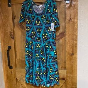 NWT LULAROE Nicole dress size 2XL.  Green with geometric patterns.